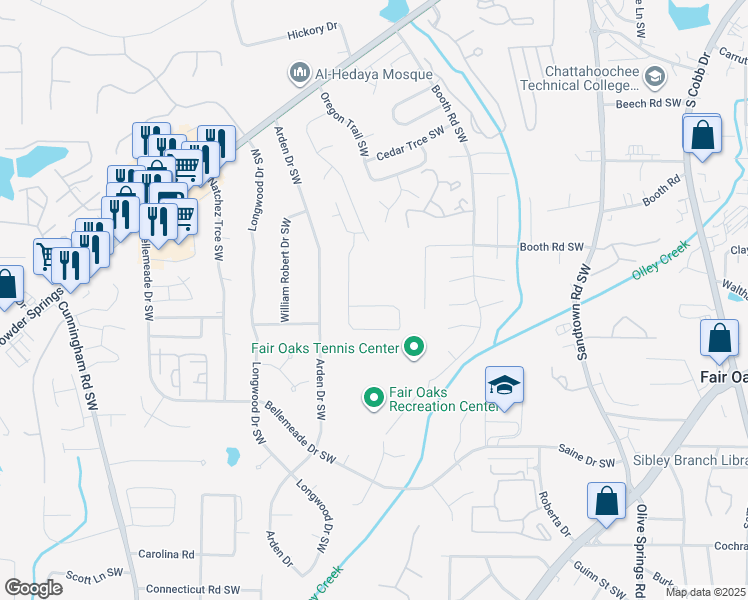 map of restaurants, bars, coffee shops, grocery stores, and more near 1289 Brandl Drive Southwest in Marietta