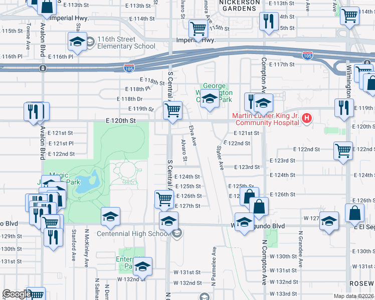 map of restaurants, bars, coffee shops, grocery stores, and more near 12224 Alvaro Street in Los Angeles