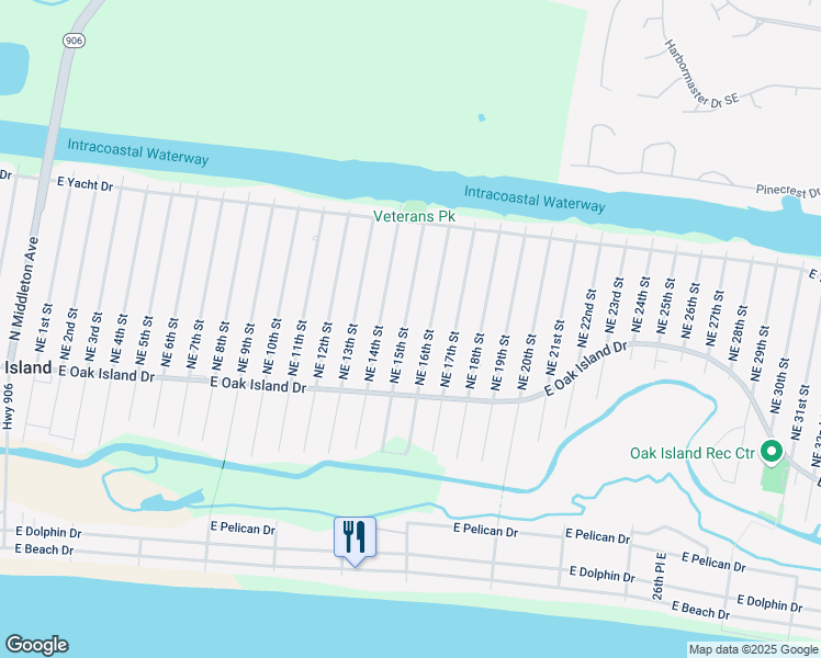 map of restaurants, bars, coffee shops, grocery stores, and more near 122 Northeast 15th Street in Oak Island