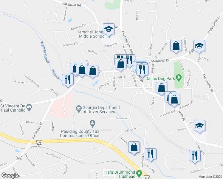 map of restaurants, bars, coffee shops, grocery stores, and more near 212 Victory Drive in Dallas