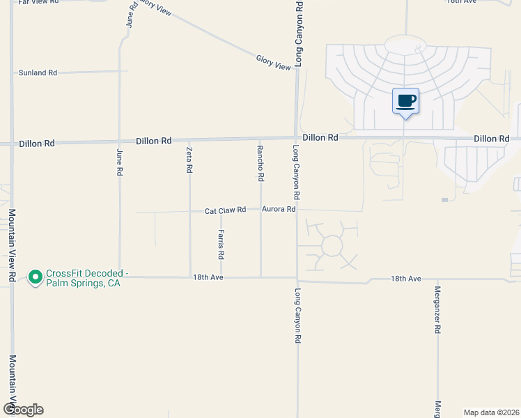 map of restaurants, bars, coffee shops, grocery stores, and more near Rancho Road in Desert Hot Springs