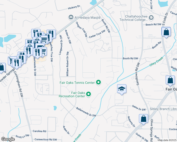 map of restaurants, bars, coffee shops, grocery stores, and more near 1312 Brandl Drive in Marietta
