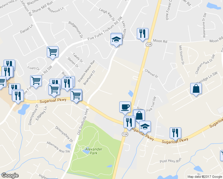 map of restaurants, bars, coffee shops, grocery stores, and more near 750 Still Lake Drive in Lawrenceville