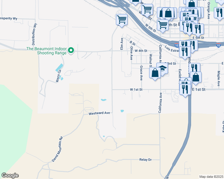 map of restaurants, bars, coffee shops, grocery stores, and more near 2 Veile Avenue in Beaumont