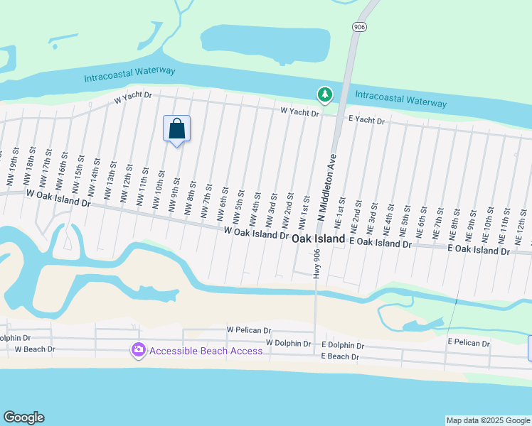 map of restaurants, bars, coffee shops, grocery stores, and more near 110 Northwest 3rd Street in Oak Island