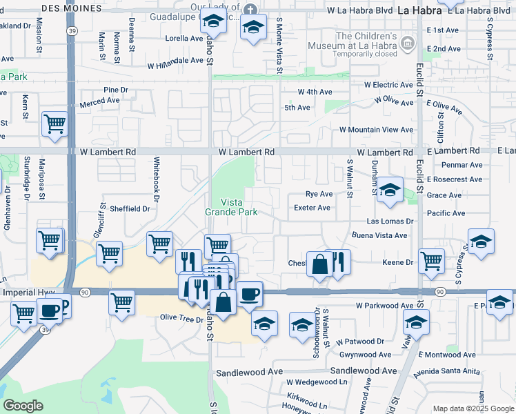 map of restaurants, bars, coffee shops, grocery stores, and more near 900 Las Lomas Drive in La Habra
