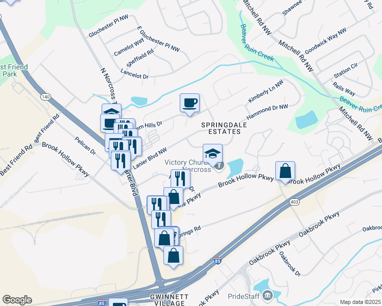 map of restaurants, bars, coffee shops, grocery stores, and more near 5926 Hammond Drive Northwest in Norcross