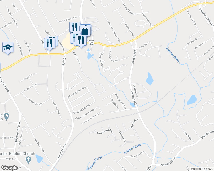 map of restaurants, bars, coffee shops, grocery stores, and more near 2444 Stancrest Lane in Lawrenceville