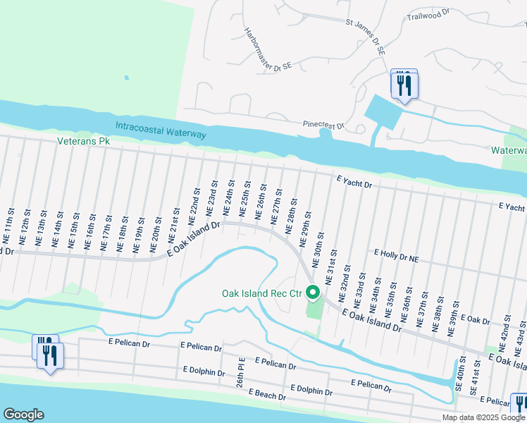 map of restaurants, bars, coffee shops, grocery stores, and more near 102 Northeast 27th Street in Oak Island