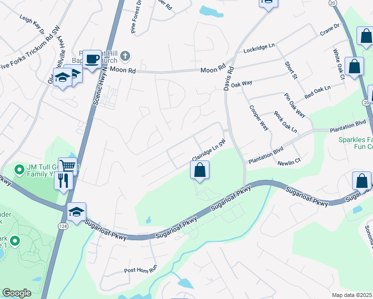 map of restaurants, bars, coffee shops, grocery stores, and more near 669 Clairidge Elm Trail Southwest in Lawrenceville