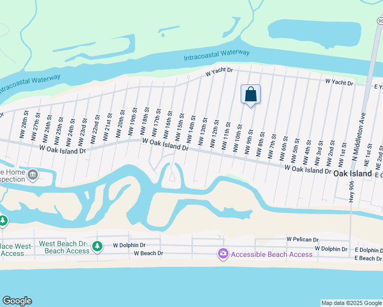 map of restaurants, bars, coffee shops, grocery stores, and more near 1305 West Oak Island Drive in Oak Island