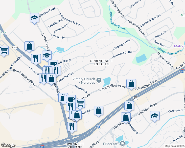 map of restaurants, bars, coffee shops, grocery stores, and more near 5886 Hammond Drive Northwest in Norcross