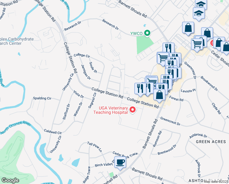 map of restaurants, bars, coffee shops, grocery stores, and more near 144 Sandburg Street in Athens