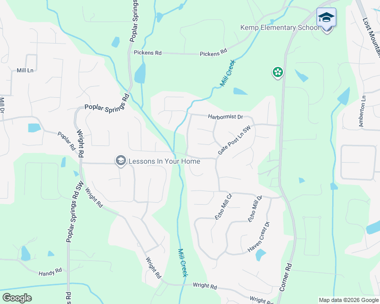 map of restaurants, bars, coffee shops, grocery stores, and more near 5514 Clipper Bay Drive in Powder Springs