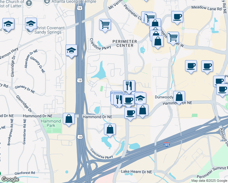 map of restaurants, bars, coffee shops, grocery stores, and more near 202 Garden Court in Atlanta