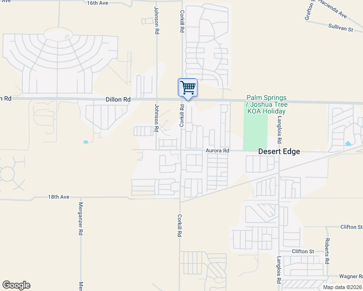 map of restaurants, bars, coffee shops, grocery stores, and more near 17298 Corkill Road in Desert Hot Springs