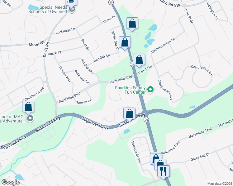 map of restaurants, bars, coffee shops, grocery stores, and more near 1045 Carmel Way in Lawrenceville