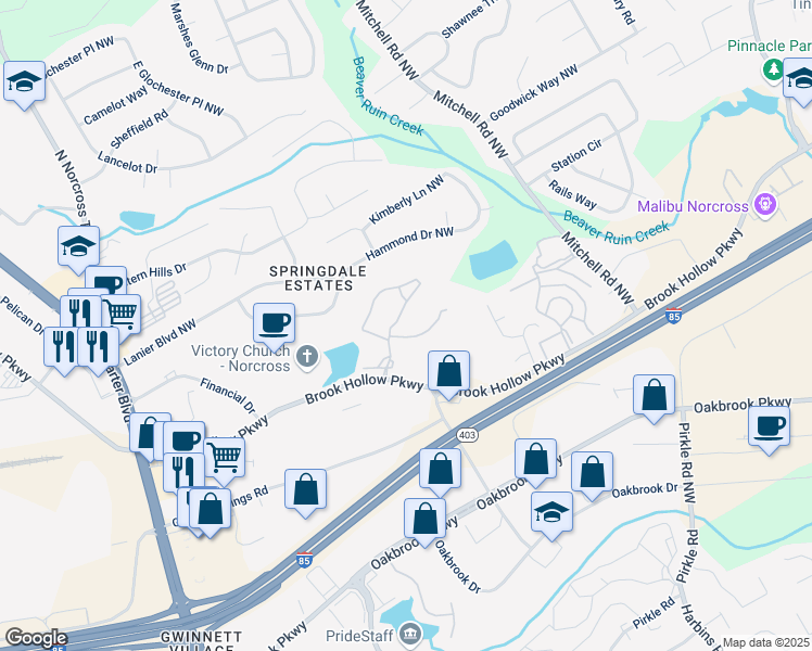 map of restaurants, bars, coffee shops, grocery stores, and more near 1822 Chase Common Drive in Norcross