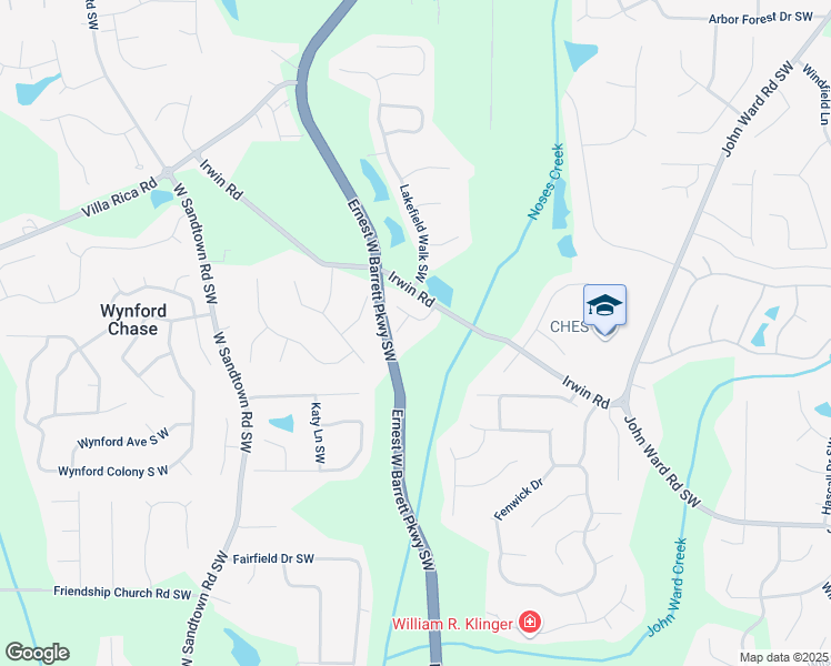 map of restaurants, bars, coffee shops, grocery stores, and more near 2571 Irwin Lake Overlook Southwest in Marietta