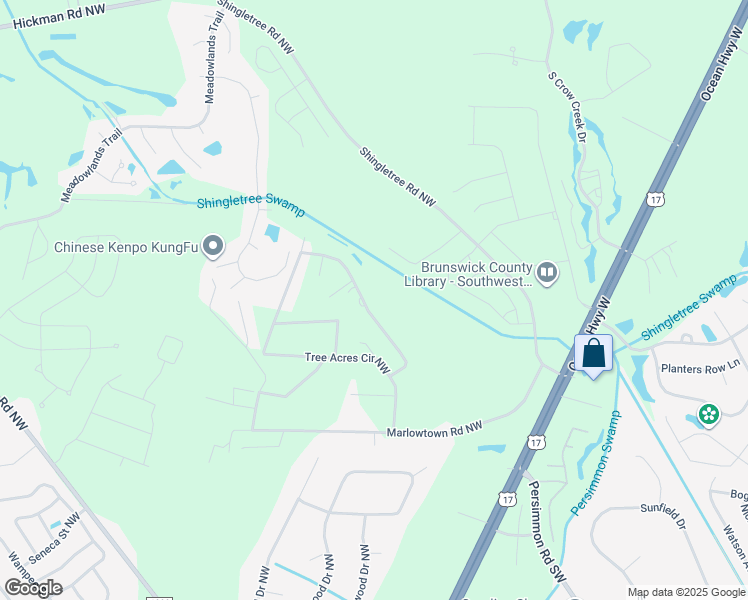 map of restaurants, bars, coffee shops, grocery stores, and more near 430 Tree Acres Cir NW in Calabash
