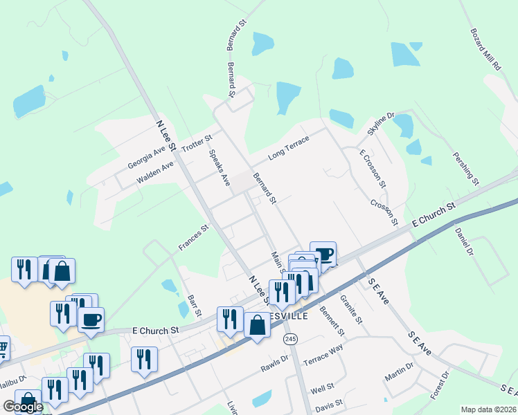 map of restaurants, bars, coffee shops, grocery stores, and more near 256 Main Street in Batesburg-Leesville