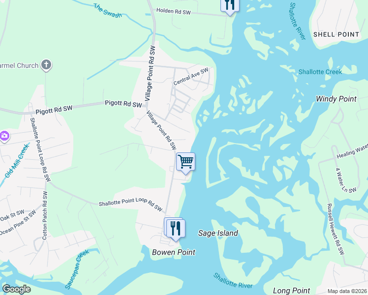 map of restaurants, bars, coffee shops, grocery stores, and more near 3958 Boyd Dr SW in Shallotte