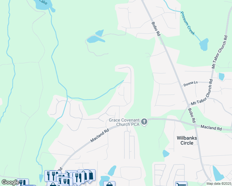 map of restaurants, bars, coffee shops, grocery stores, and more near 55 Donegal Court in Dallas