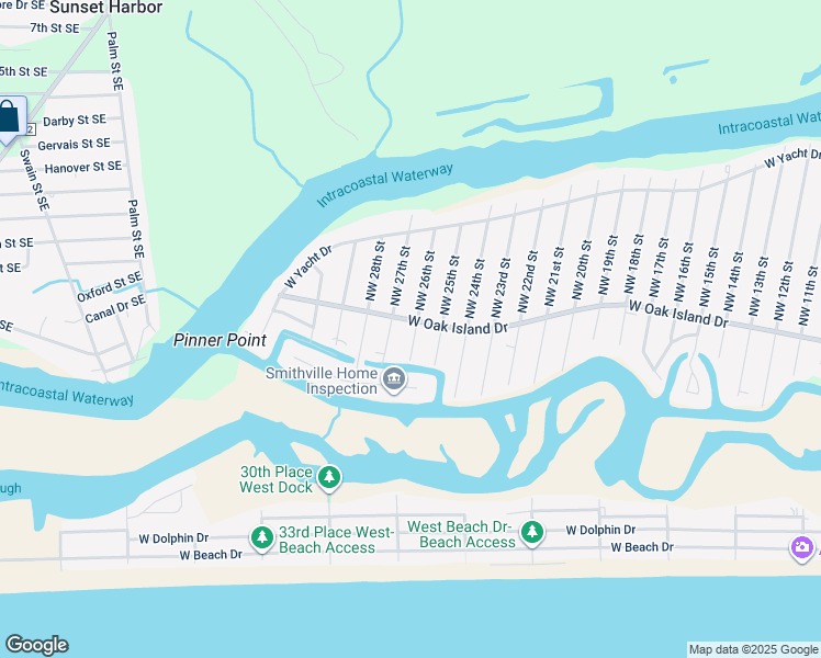 map of restaurants, bars, coffee shops, grocery stores, and more near 2601 West Oak Island Drive in Oak Island