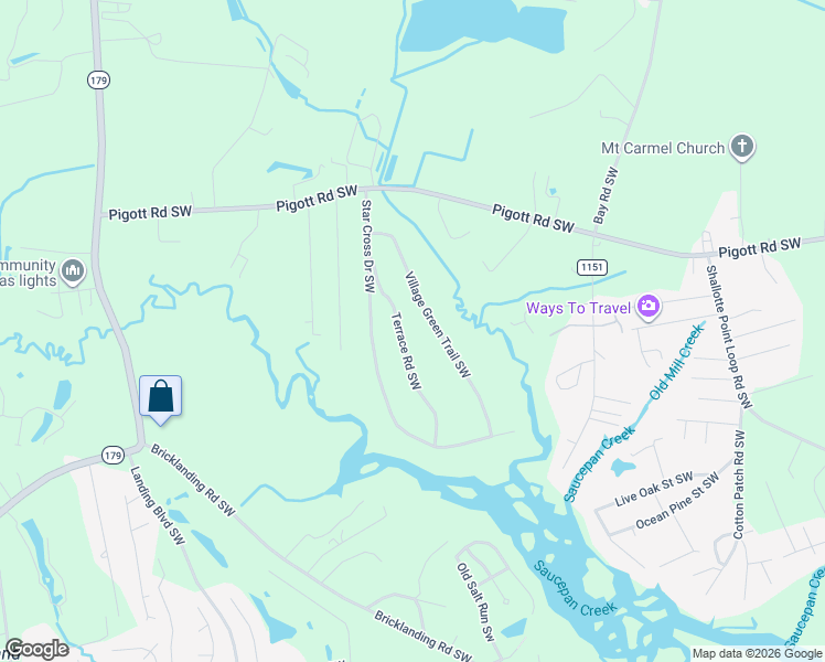 map of restaurants, bars, coffee shops, grocery stores, and more near 4598 Breakers Trace Court in Shallotte