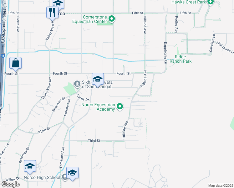 map of restaurants, bars, coffee shops, grocery stores, and more near 887 Kingman Drive in Norco