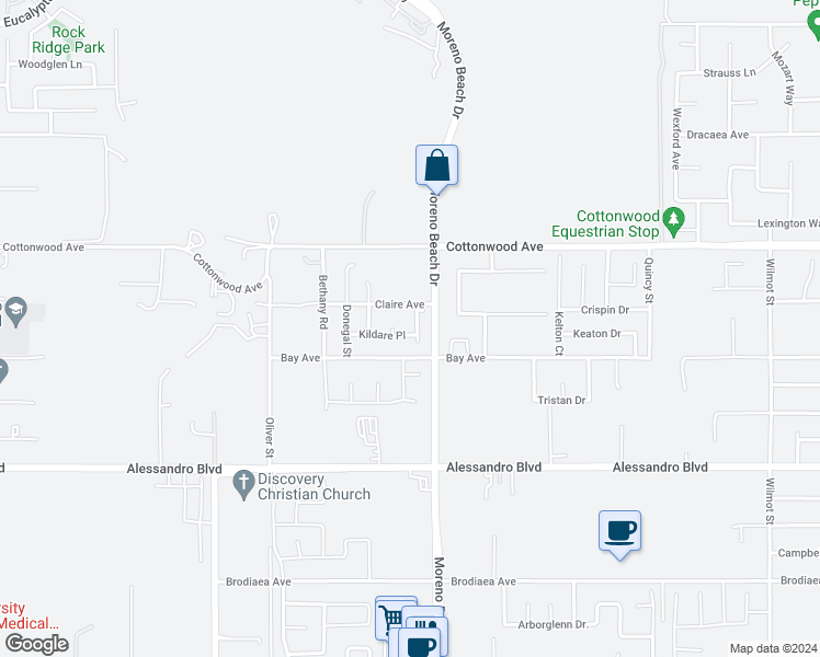 map of restaurants, bars, coffee shops, grocery stores, and more near 13629 Shannon Street in Moreno Valley