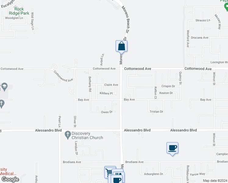 map of restaurants, bars, coffee shops, grocery stores, and more near 13629 Shannon Street in Moreno Valley