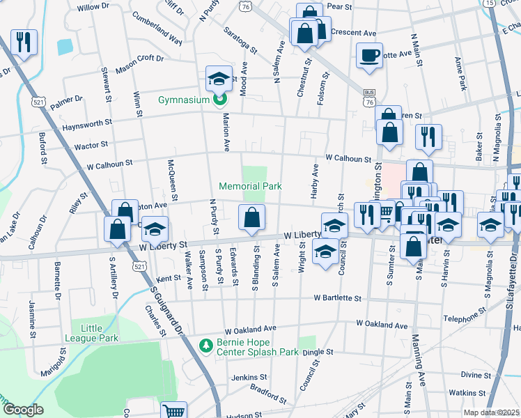 map of restaurants, bars, coffee shops, grocery stores, and more near 417 West Hampton Avenue in Sumter