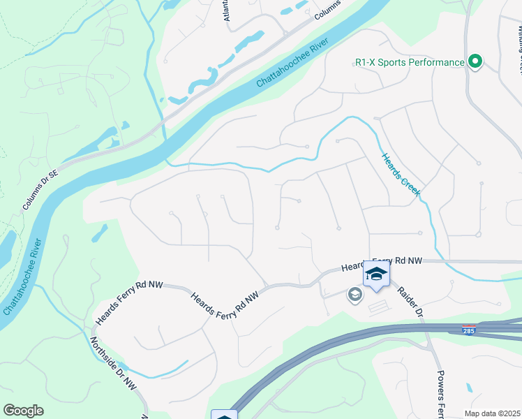 map of restaurants, bars, coffee shops, grocery stores, and more near 6440 River Chase Circle Northwest in Sandy Springs