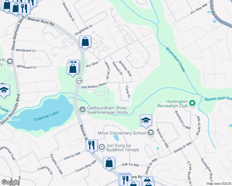 map of restaurants, bars, coffee shops, grocery stores, and more near 4179 Jeanette Court in Norcross