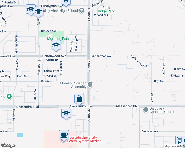 map of restaurants, bars, coffee shops, grocery stores, and more near 13700 Nason Street in Moreno Valley