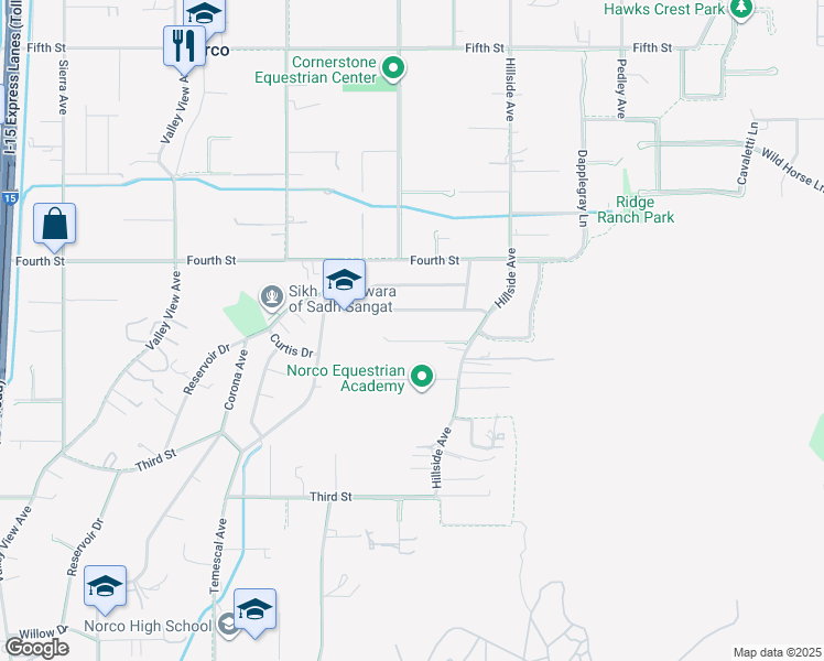 map of restaurants, bars, coffee shops, grocery stores, and more near 887 Kingman Drive in Norco