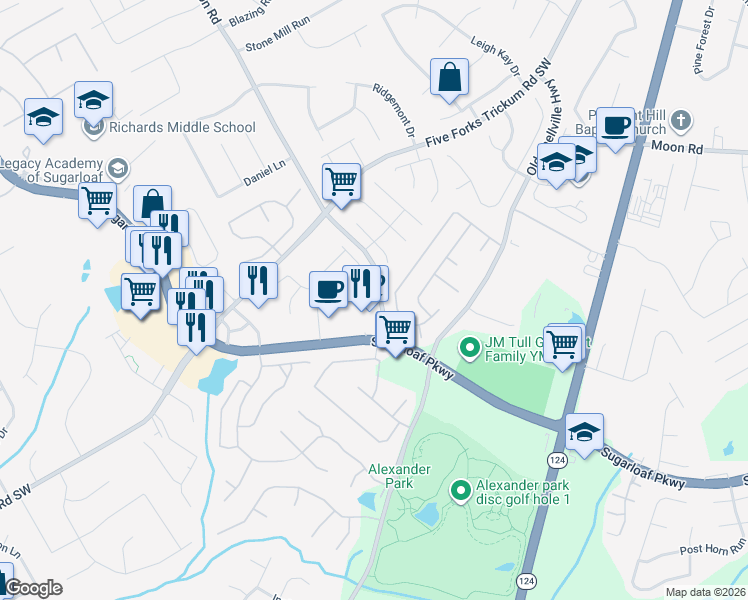 map of restaurants, bars, coffee shops, grocery stores, and more near 618 Brianton Court in Lawrenceville