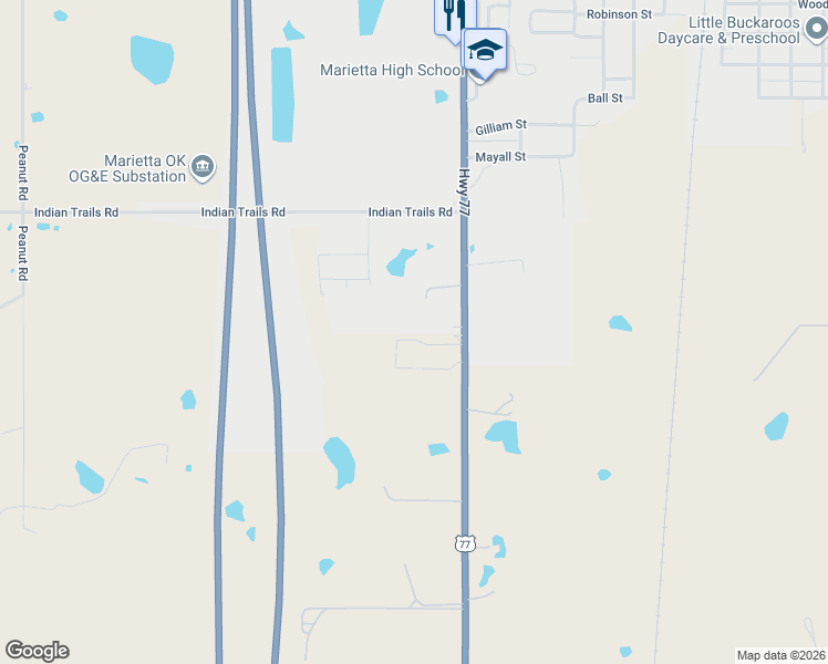 map of restaurants, bars, coffee shops, grocery stores, and more near 10387 N US Highway 77 in Marietta