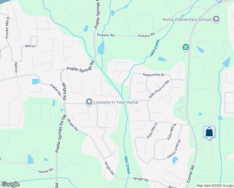 map of restaurants, bars, coffee shops, grocery stores, and more near 5528 Clipper Bay Drive in Powder Springs