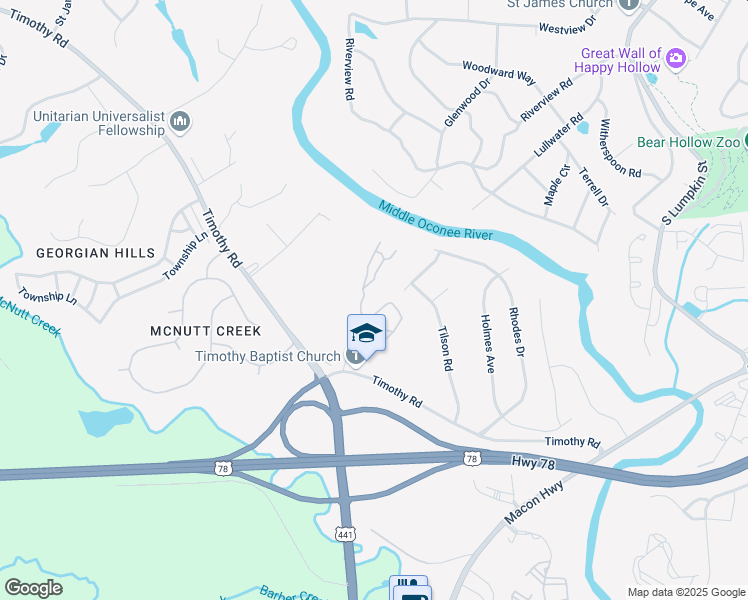 map of restaurants, bars, coffee shops, grocery stores, and more near 400 Timothy Road in Athens
