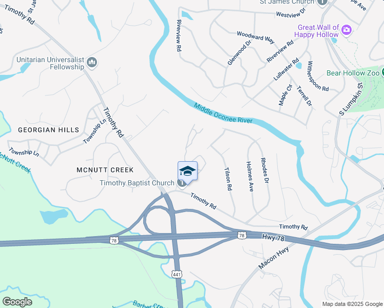 map of restaurants, bars, coffee shops, grocery stores, and more near 400 Timothy Road in Athens