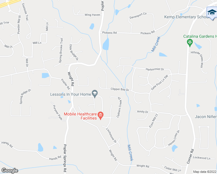 map of restaurants, bars, coffee shops, grocery stores, and more near 5542 Clipper Bay Drive in Powder Springs