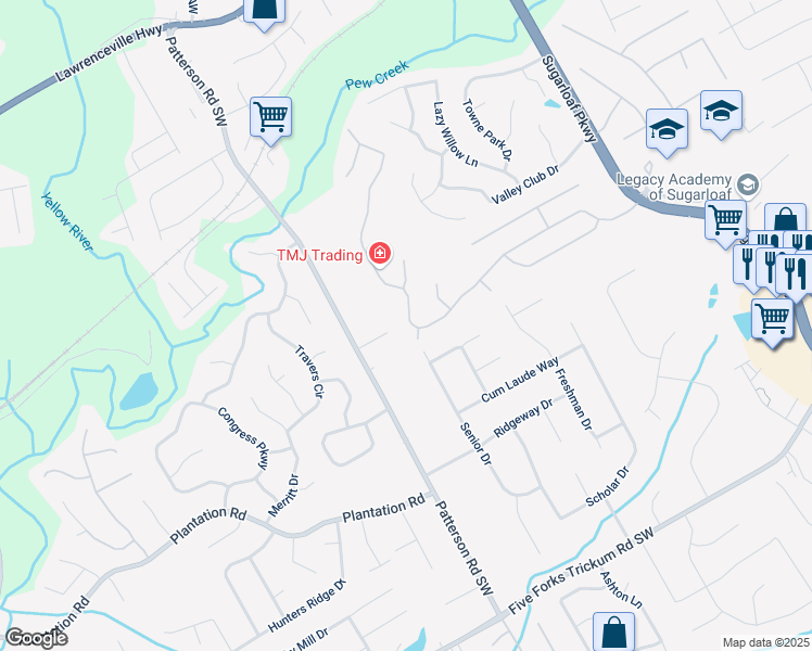 map of restaurants, bars, coffee shops, grocery stores, and more near 1954 Longmont Drive in Lawrenceville