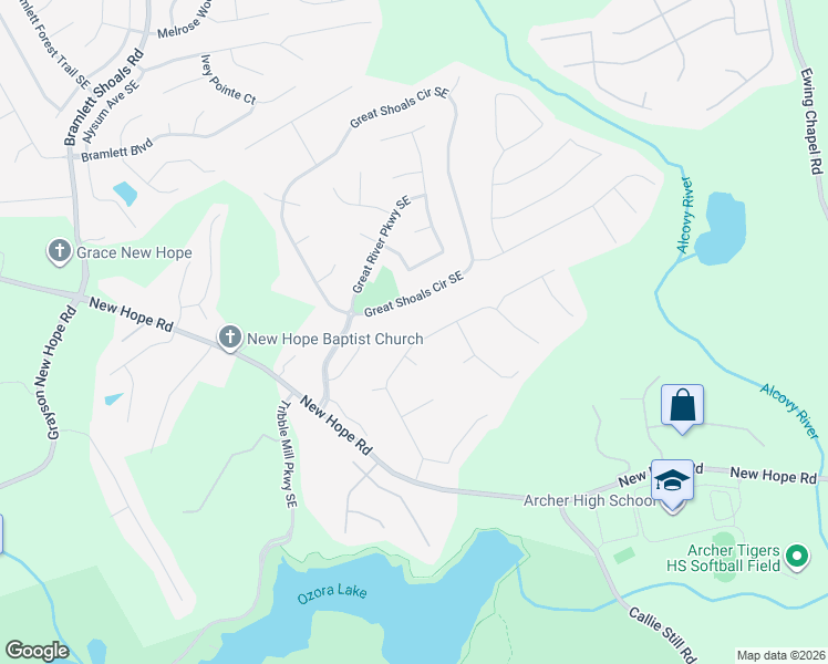 map of restaurants, bars, coffee shops, grocery stores, and more near 2015 Tribble Walk Drive in Lawrenceville