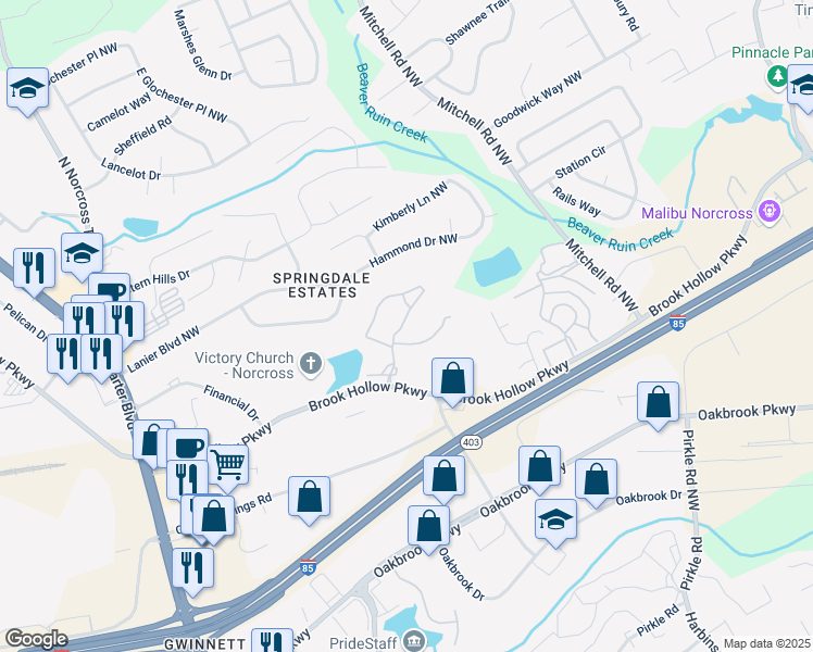 map of restaurants, bars, coffee shops, grocery stores, and more near 1822 Chase Common Drive in Norcross