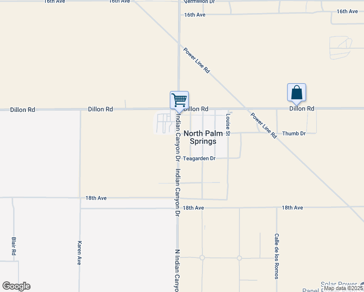 map of restaurants, bars, coffee shops, grocery stores, and more near 17380 North Indian Canyon Drive in North Palm Springs