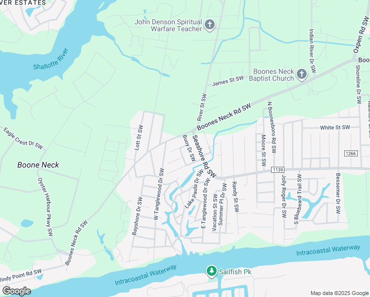 map of restaurants, bars, coffee shops, grocery stores, and more near 2220 Buoy Drive Southwest in Brunswick