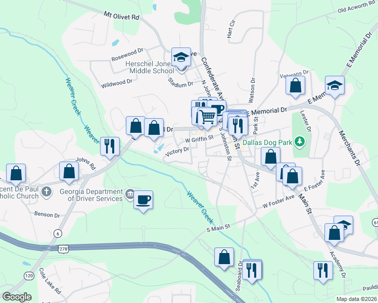map of restaurants, bars, coffee shops, grocery stores, and more near 350 South Street in Dallas
