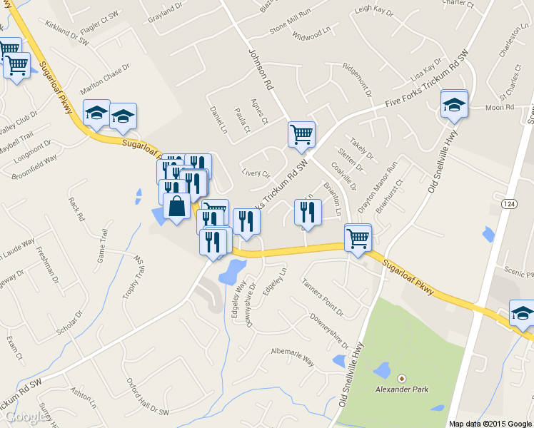map of restaurants, bars, coffee shops, grocery stores, and more near 1389 Laurelwood Ct in Lawrenceville